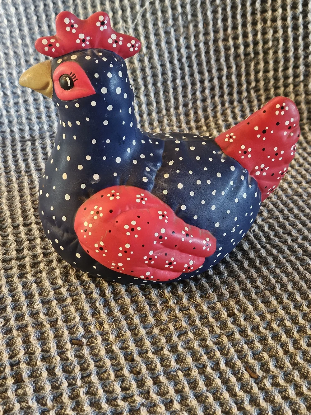Polka Dot Ceramic Bird Accent - Navy and Red